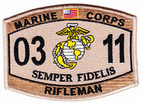 US Marine Corps 0311 Rifleman MOS DESERT Patch - HATNPATCH