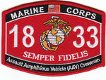 US Marine Corps 1833 Assault Amphibious Vehicle (AAV)  MOS Patch - HATNPATCH