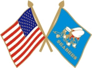 USA / SEABEE CROSSED FLAGS LAPEL HAT PIN - HATNPATCH