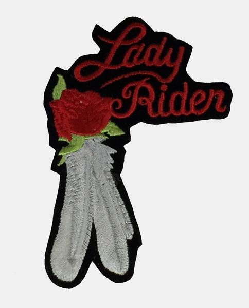 Lady Rider w/ Feathers Large Patch - Red - HATNPATCH