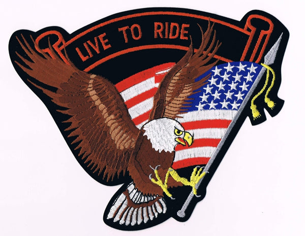 Live To Ride - Brown Eagle w/ Flag Small Patch - HATNPATCH