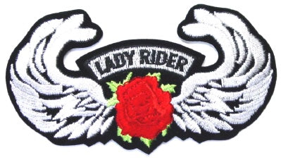 Lady Rider w/ Rose and Wings Large Patch - Red - HATNPATCH