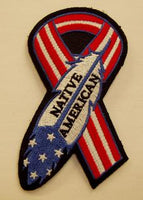 Native American Red/Wh/Blue Ribbon Feather Patch - HATNPATCH