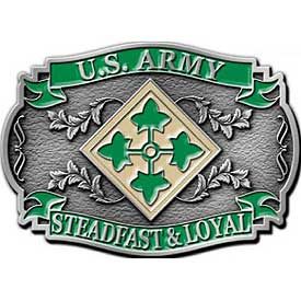 4TH INFANTRY DIVISION STEADFAST AND LOYAL - Cast Belt Buckle - HATNPATCH