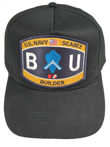 US Navy Seabee Builder (BU) HAT - Black - Veteran Owned Business - HATNPATCH