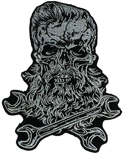 BEARDED SKULL W/ WRENCHES PATCH MEDIUM SIZED - Veteran Owned Business - HATNPATCH