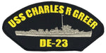 USS CHARLES R. GREER DE-23 SHIP PATCH - GREAT COLOR - Veteran Owned Business - HATNPATCH