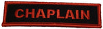 CHAPLAIN PATCH Red letters on black background - Veteran Owned Business - HATNPATCH