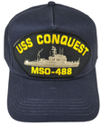 USS Conquest MSO-488 Ship HAT - Navy Blue - Veteran Owned Business - HATNPATCH