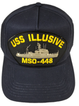 USS ILLUSIVE MSO-448 Ship HAT - Navy Blue - Veteran Owned Business - HATNPATCH