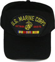 U S MARINE CORPS VIETNAM 1959-75 with COMBAT ACTION and SERVICE VIETNAM RIBBONS HAT - Black - Veteran Owned Business - HATNPATCH