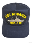 USS Advance MSO-510 Ship HAT - Navy Blue - Veteran Owned Business - HATNPATCH