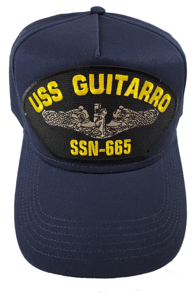 USS GUITARRO SSN-665 Ship Hat - Silver Dolphins - Navy Blue - Veteran Owned Business - HATNPATCH