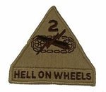 US ARMY SECOND 2ND ARMORED DIVISION AD HELL ON WHEELS PATCH VETERAN DESERT TAN - HATNPATCH