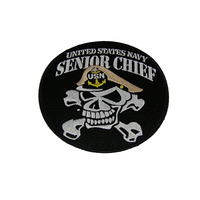 UNITED STATES NAVY SENIOR CHIEF SKULL and CROSSBONES ROUND PATCH - Color - Veteran Owned Business - HATNPATCH