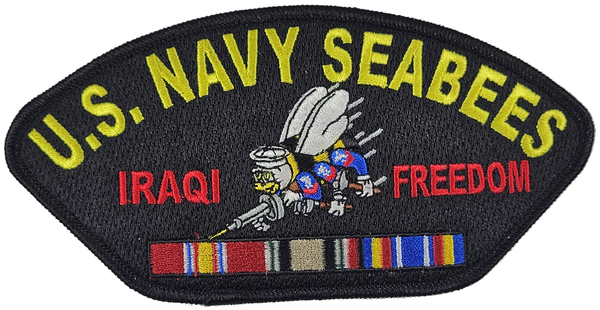 U.S. Navy Seabees Operation Iraqi Freedom with BEE and Service Ribbons Patch - Great Color - Veteran Owned Business - HATNPATCH