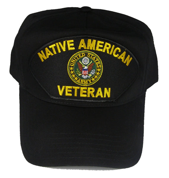 US ARMY NATIVE AMERICAN VETERAN HAT WITH ARMY CREST - Black - Veteran Owned Business - HATNPATCH