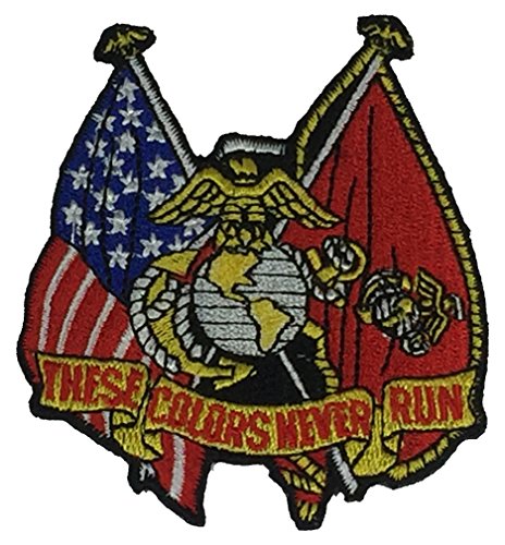 MARINE CORPS THESE COLORS NEVER RUN W/ FLAGS CUTOUT PATCH - COLOR - Veteran Owned Business - HATNPATCH