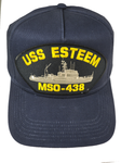 USS Esteem MSO-438 Ship HAT - Navy Blue - Veteran Owned Business - HATNPATCH