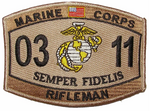 US Marine Corps 0311 Rifleman MOS DESERT Patch - HATNPATCH