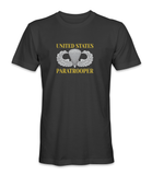 United States Paratrooper Jump Wing T-Shirt-V1 Gold Letters - HATNPATCH