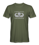 United States Paratrooper Jump Wing T-Shirt-V2 Silver Letters - HATNPATCH