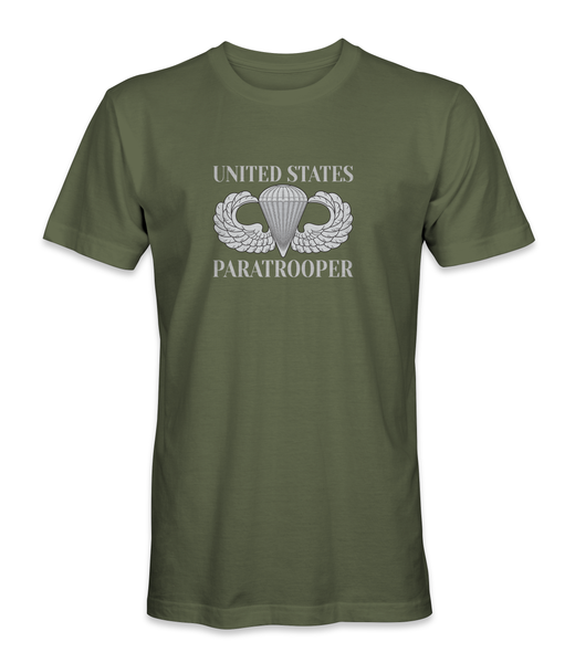 United States Paratrooper Jump Wing T-Shirt-V2 Silver Letters | HATNPATCH